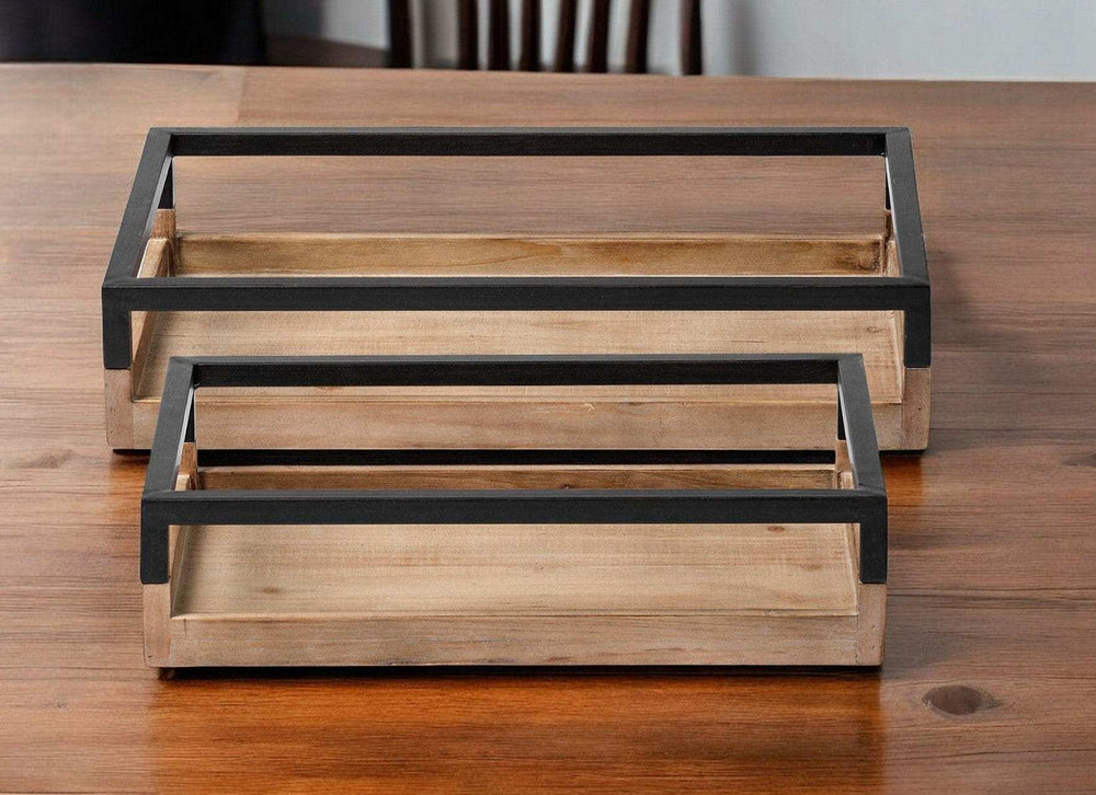 Set of Two Brown Wood Indoor Outdoor Tray With Handles - Homeroots - Flyclothing LLC