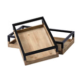 Set of Two Brown Wood Indoor Outdoor Tray With Handles - Homeroots - Flyclothing LLC