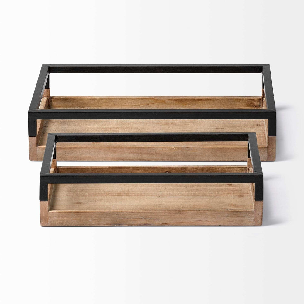 Set of Two Brown Wood Indoor Outdoor Tray With Handles - Homeroots - Flyclothing LLC