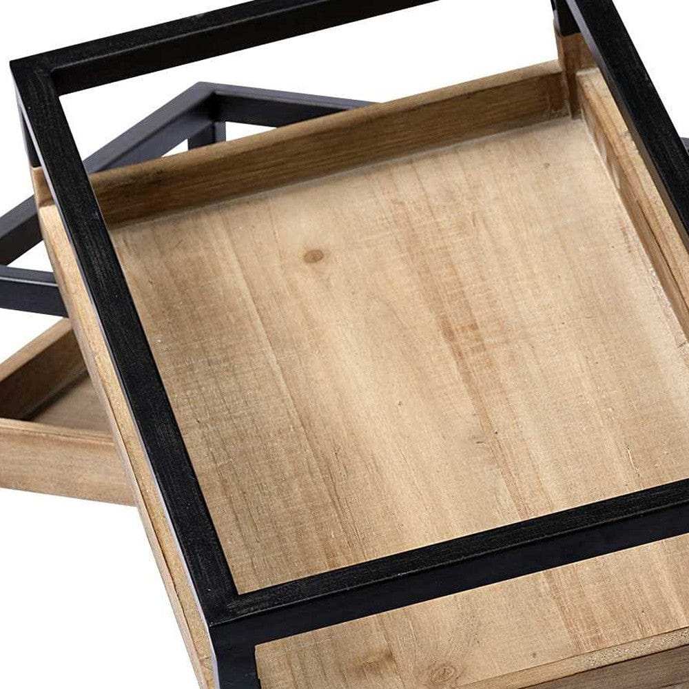 Set of Two Brown Wood Indoor Outdoor Tray With Handles - Homeroots - Flyclothing LLC