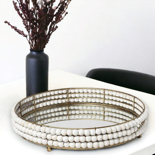 22" White Round Metal Indoor Outdoor Vanity Tray With Handles - Homeroots