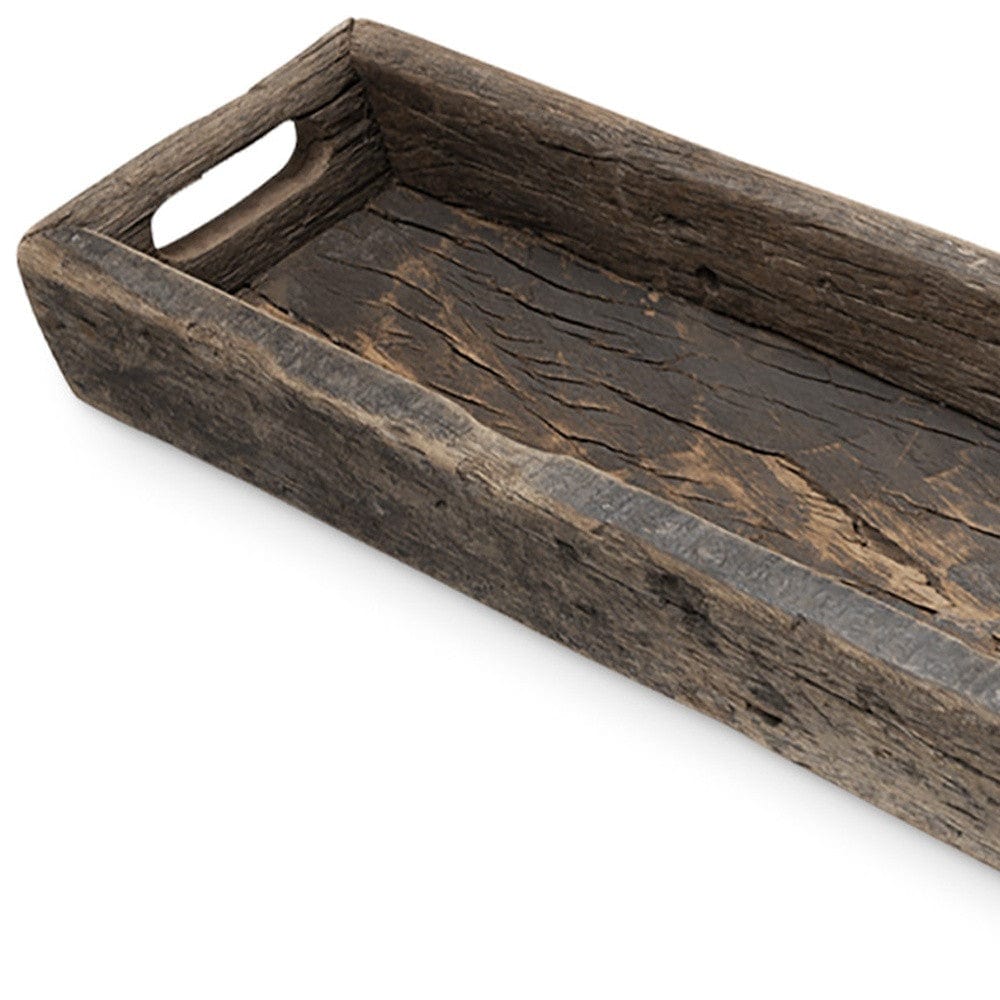 24" Brown Wood Indoor Outdoor Tray With Handles - Homeroots - Flyclothing LLC