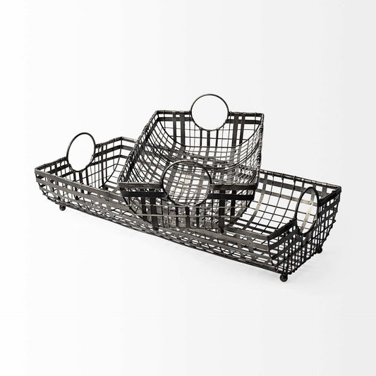 Set of Two Gray Metal Indoor Outdoor Serving Tray With Handles - Homeroots - Flyclothing LLC