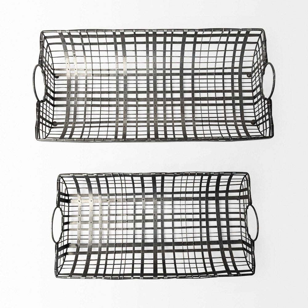 Set of Two Gray Metal Indoor Outdoor Serving Tray With Handles - Homeroots - Flyclothing LLC