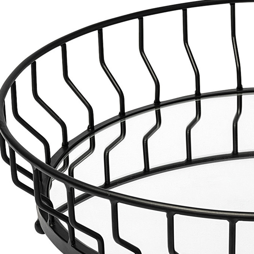 20" Black Round Metal Indoor Outdoor Serving Tray With Handles - Homeroots - Flyclothing LLC