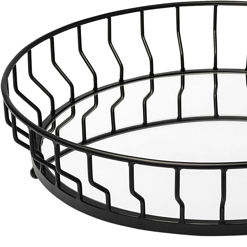 20" Black Round Metal Indoor Outdoor Serving Tray With Handles - Homeroots - Flyclothing LLC