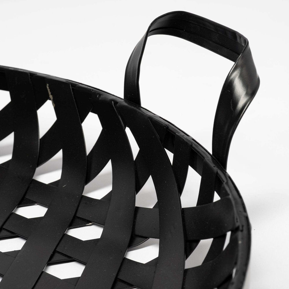 Set of Two Black Round Metal Indoor Outdoor Tray With Handles - Homeroots - Flyclothing LLC