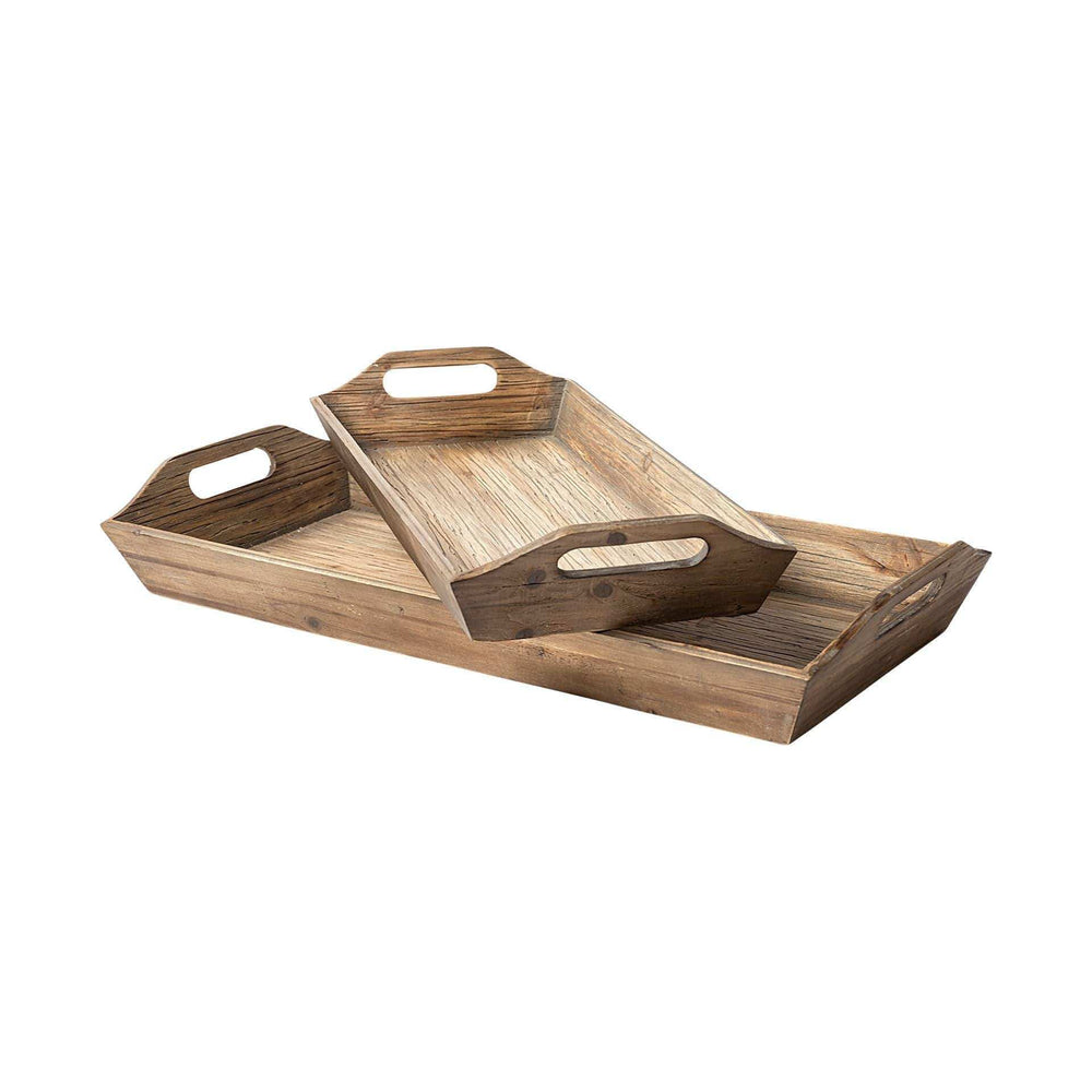 Set Of 2 Natural Brown Wood With Grains And Knots Highlight Trays - Homeroots - Flyclothing LLC