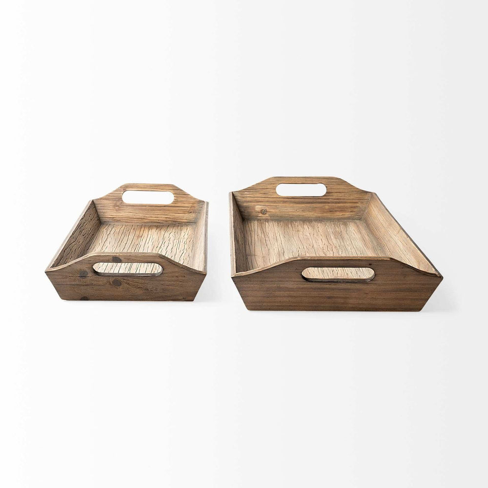 Set Of 2 Natural Brown Wood With Grains And Knots Highlight Trays - Homeroots - Flyclothing LLC