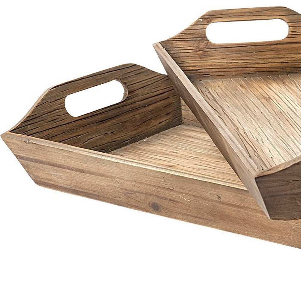 Set Of 2 Natural Brown Wood With Grains And Knots Highlight Trays - Homeroots - Flyclothing LLC