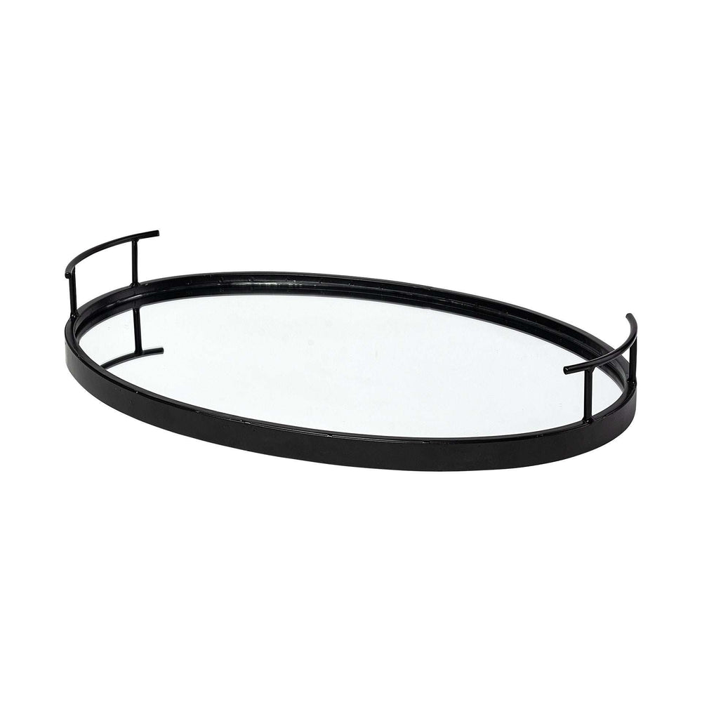 Matte Black Metal With Two Handle Both Sides And Mirrored Glass Bottom Tray - Homeroots - Flyclothing LLC