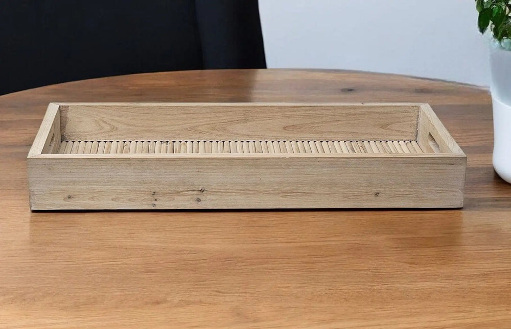 28" Natural Wood Indoor Outdoor Tray With Handles - Homeroots - Flyclothing LLC