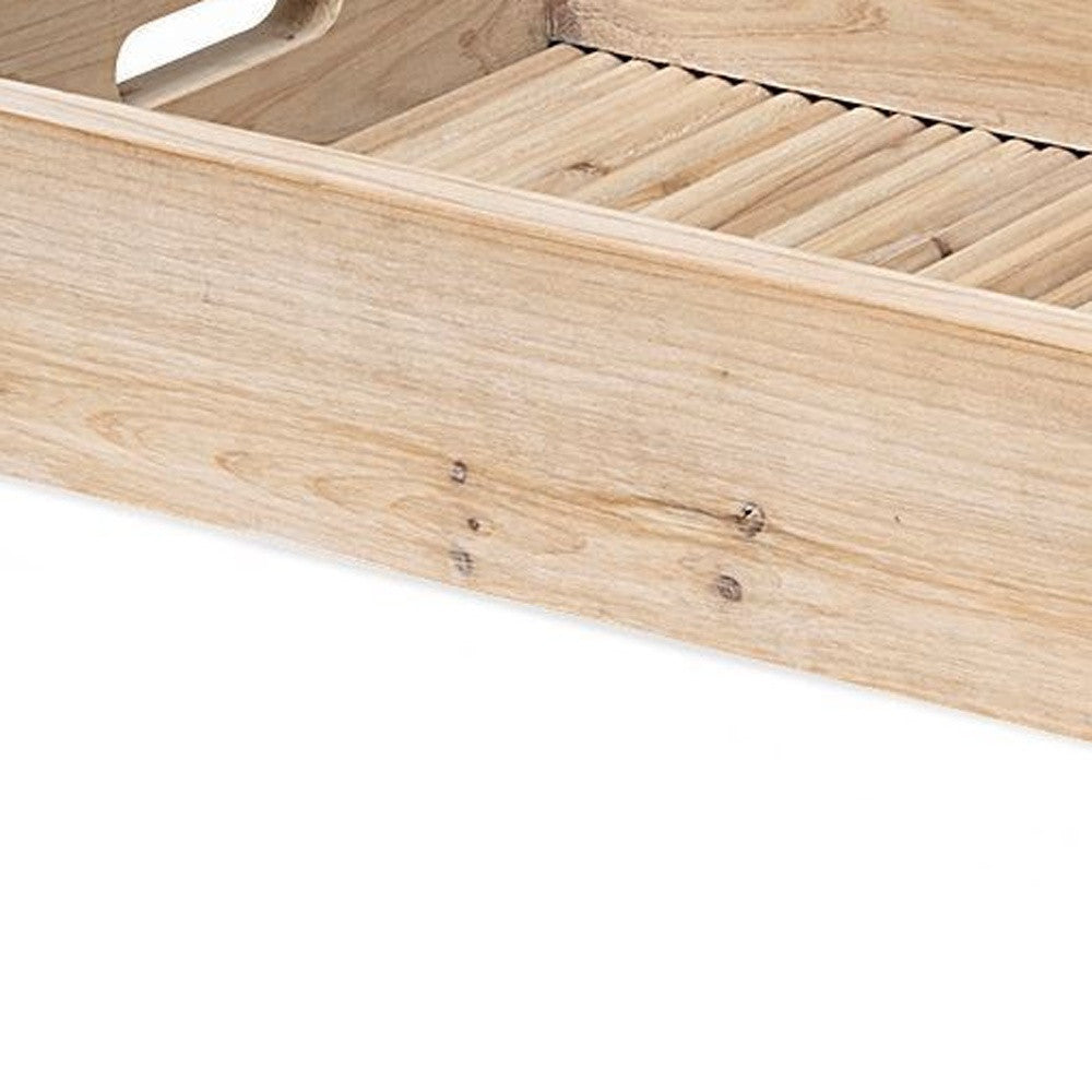 28" Natural Wood Indoor Outdoor Tray With Handles - Homeroots - Flyclothing LLC