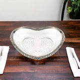 8" Mouth Blown Seeded Glass Heart Plate with Silver Rim - Homeroots