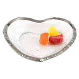 8" Mouth Blown Seeded Glass Heart Plate with Silver Rim - Homeroots