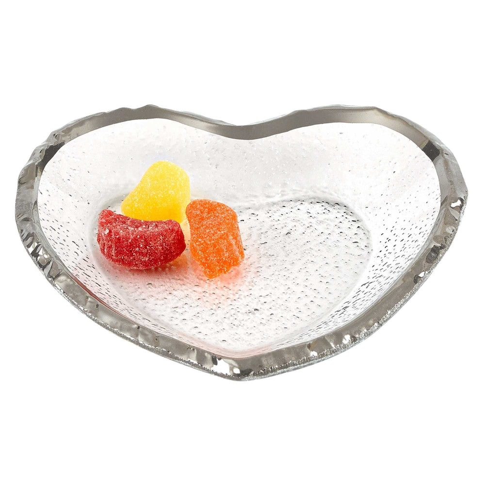 8" Mouth Blown Seeded Glass Heart Plate with Silver Rim - Homeroots