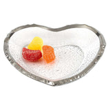 8" Mouth Blown Seeded Glass Heart Plate with Silver Rim - Homeroots