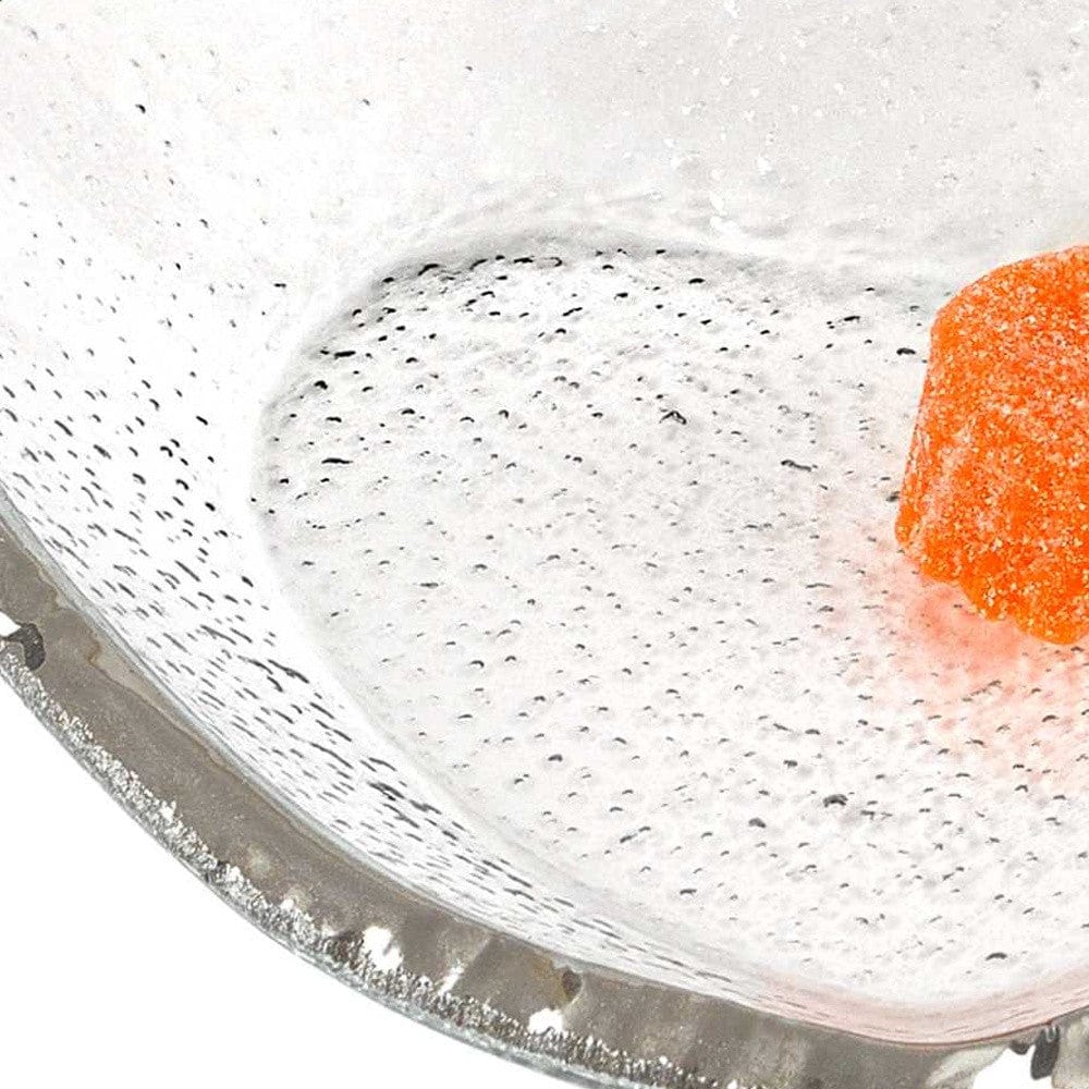 8" Mouth Blown Seeded Glass Heart Plate with Silver Rim - Homeroots