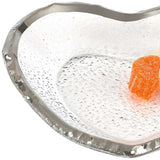 8" Mouth Blown Seeded Glass Heart Plate with Silver Rim - Homeroots