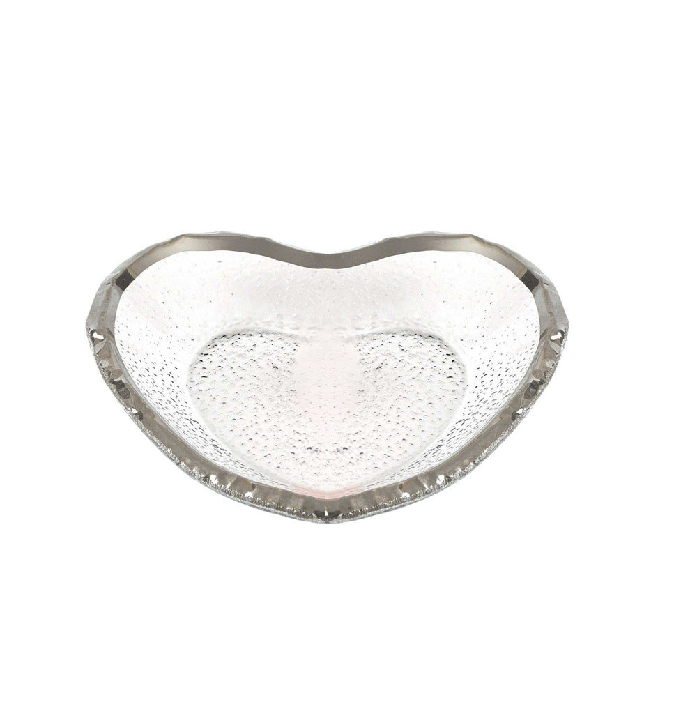8" Mouth Blown Seeded Glass Heart Plate with Silver Rim - Homeroots