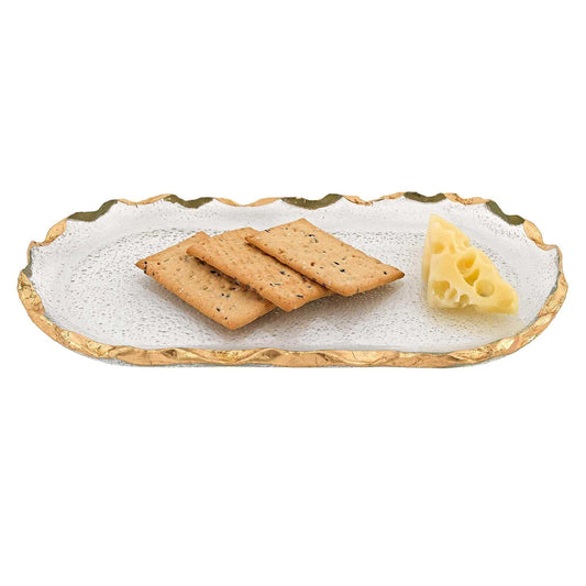 14 Glass Oval Edge Gold Leaf Platter - Homeroots - Flyclothing LLC