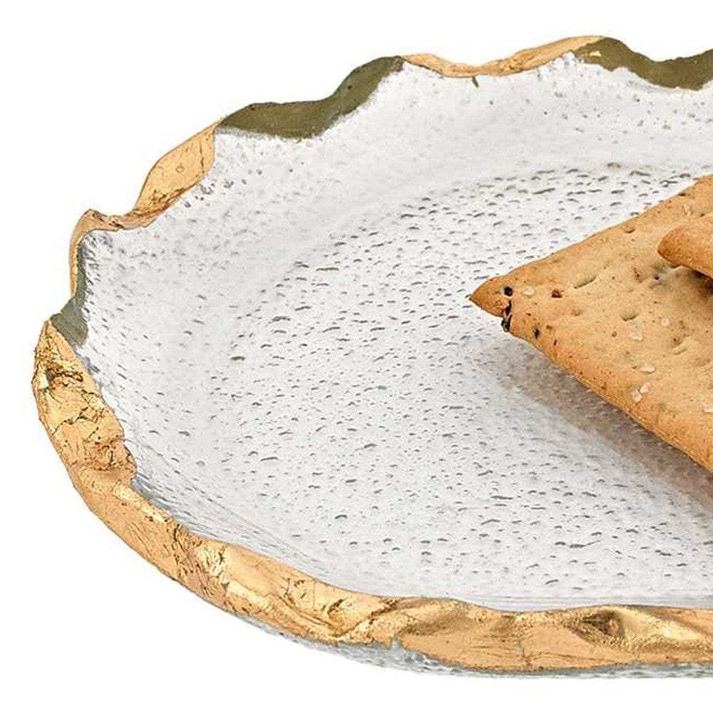 14 Glass Oval Edge Gold Leaf Platter - Homeroots - Flyclothing LLC