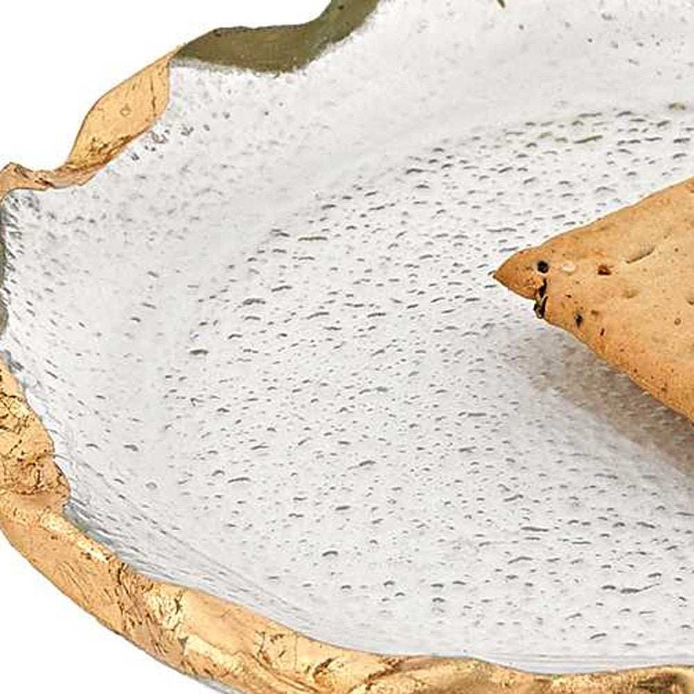 14 Glass Oval Edge Gold Leaf Platter - Homeroots - Flyclothing LLC