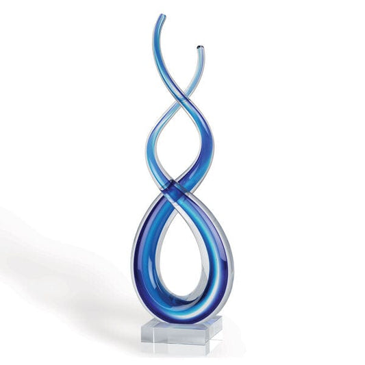 20" Clear and Blue Murano Glass Modern Abstract Tabletop Sculpture - Homeroots