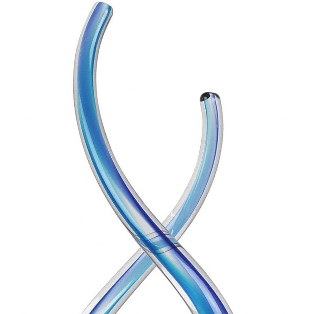 11" Clear and Blue Murano Glass Modern Abstract Tabletop Sculpture - Homeroots - Flyclothing LLC