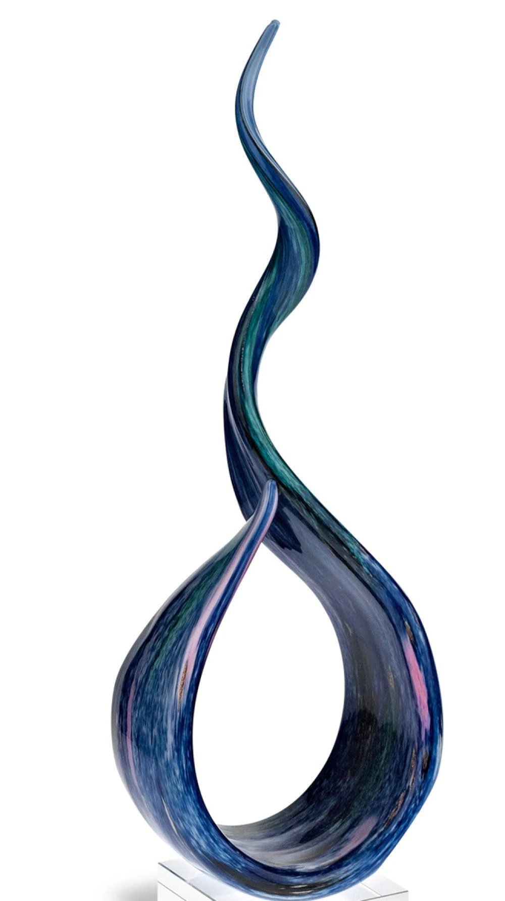 19" Blue and Green Murano Glass Modern Abstract Tabletop Sculpture - Homeroots - Flyclothing LLC