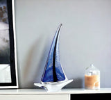 9" Clear and Blue Murano Glass Modern Abstract Tabletop Sculpture - Homeroots