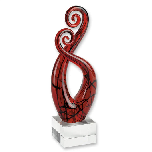 13" Clear Burgundy and Black Murano Glass Modern Abstract Tabletop Sculpture - Homeroots