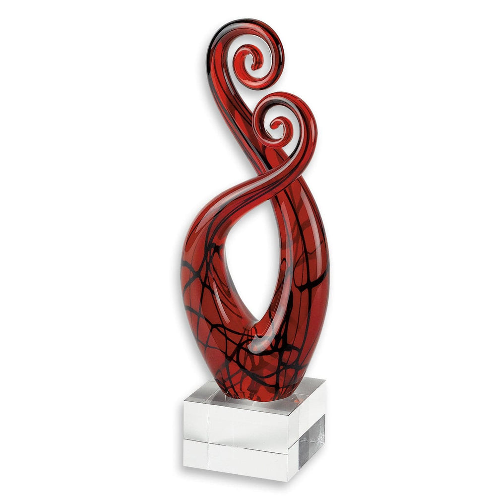 13" Clear Burgundy and Black Murano Glass Modern Abstract Tabletop Sculpture - Homeroots - Flyclothing LLC