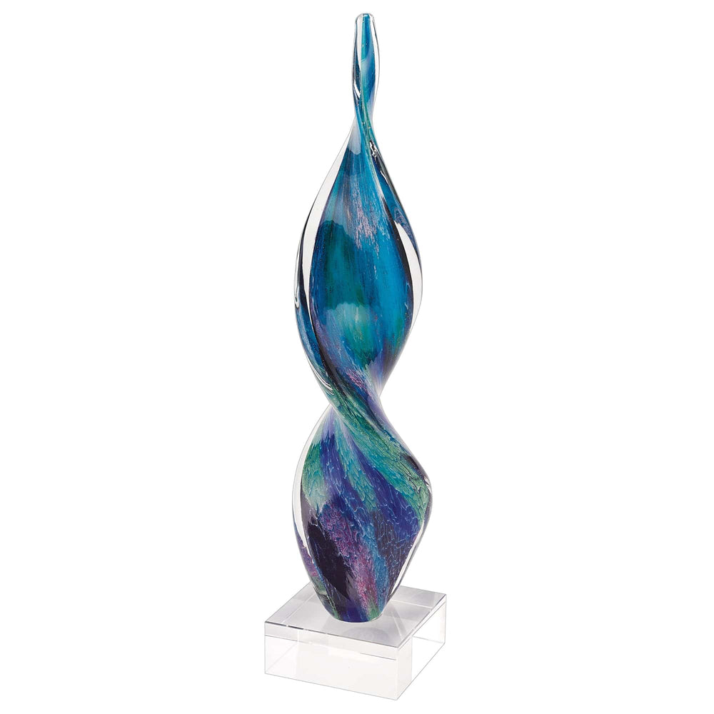 18" Blue and Green Murano Glass Modern Abstract Tabletop Sculpture - Homeroots