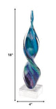 18" Blue and Green Murano Glass Modern Abstract Tabletop Sculpture - Homeroots