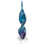 18" Blue and Green Murano Glass Modern Abstract Tabletop Sculpture - Homeroots