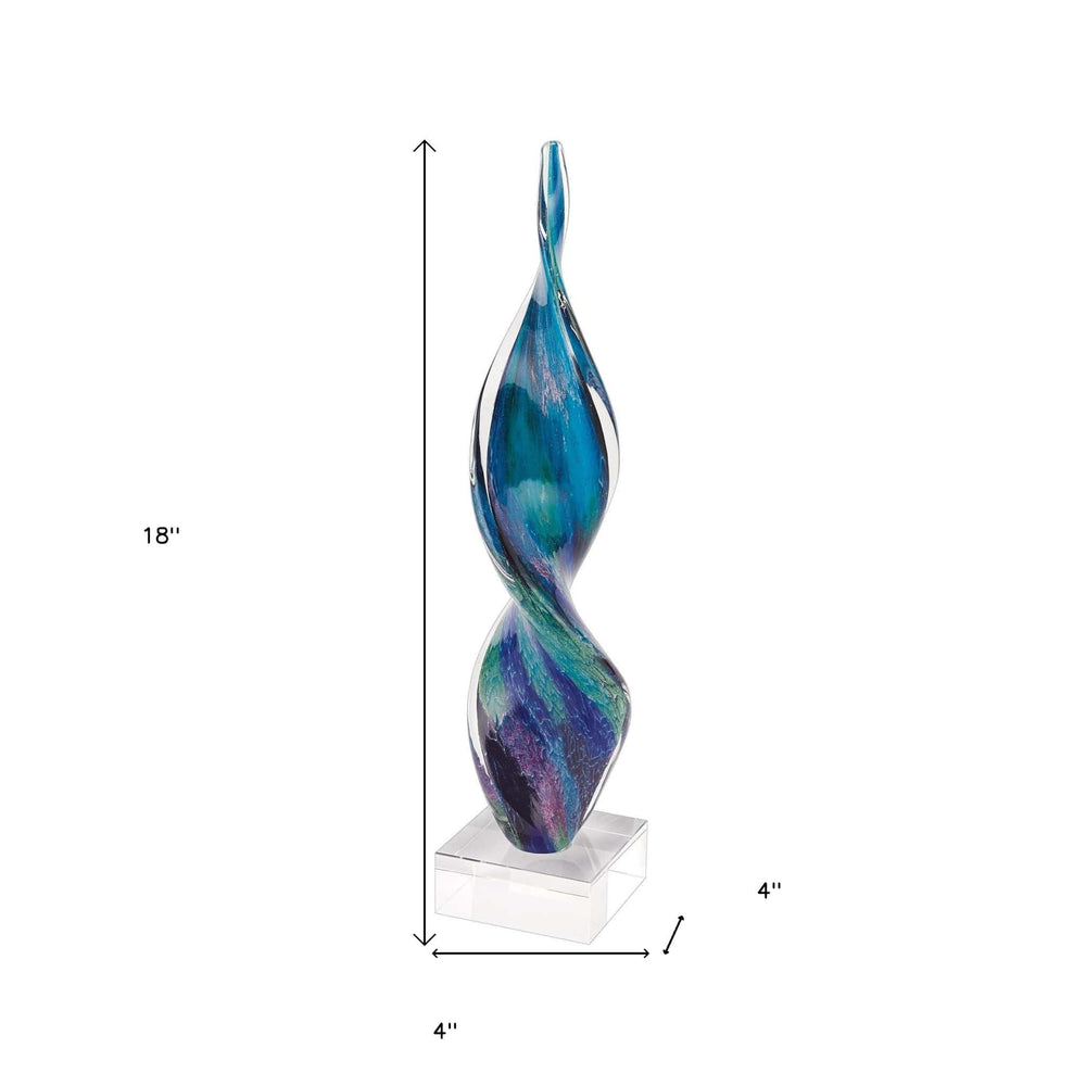 18" Blue and Green Murano Glass Modern Abstract Tabletop Sculpture - Homeroots