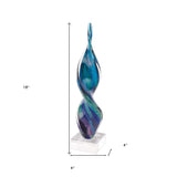 18" Blue and Green Murano Glass Modern Abstract Tabletop Sculpture - Homeroots