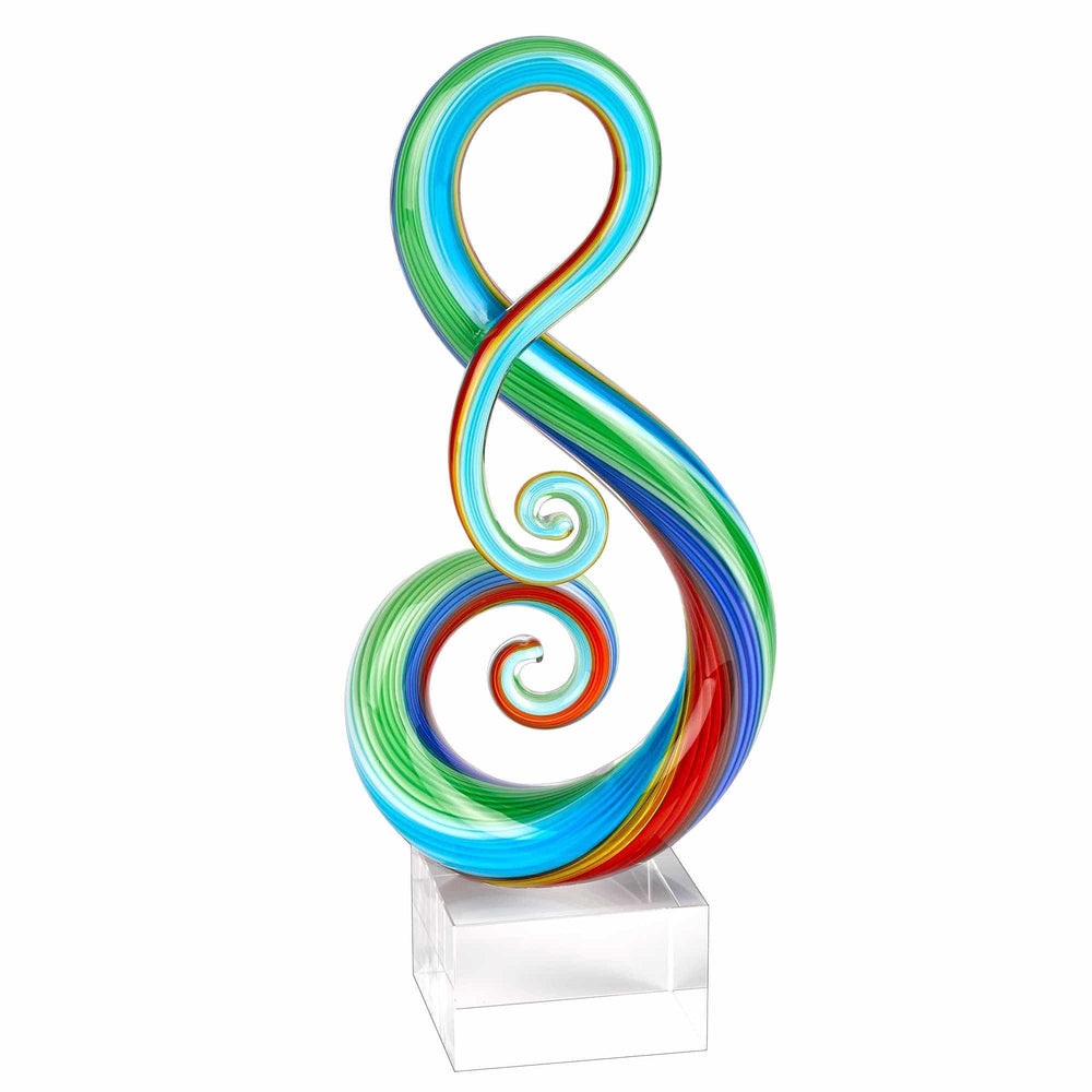 12" Clear and Rainbow Murano Glass Modern Abstract Tabletop Sculpture - Homeroots - Flyclothing LLC