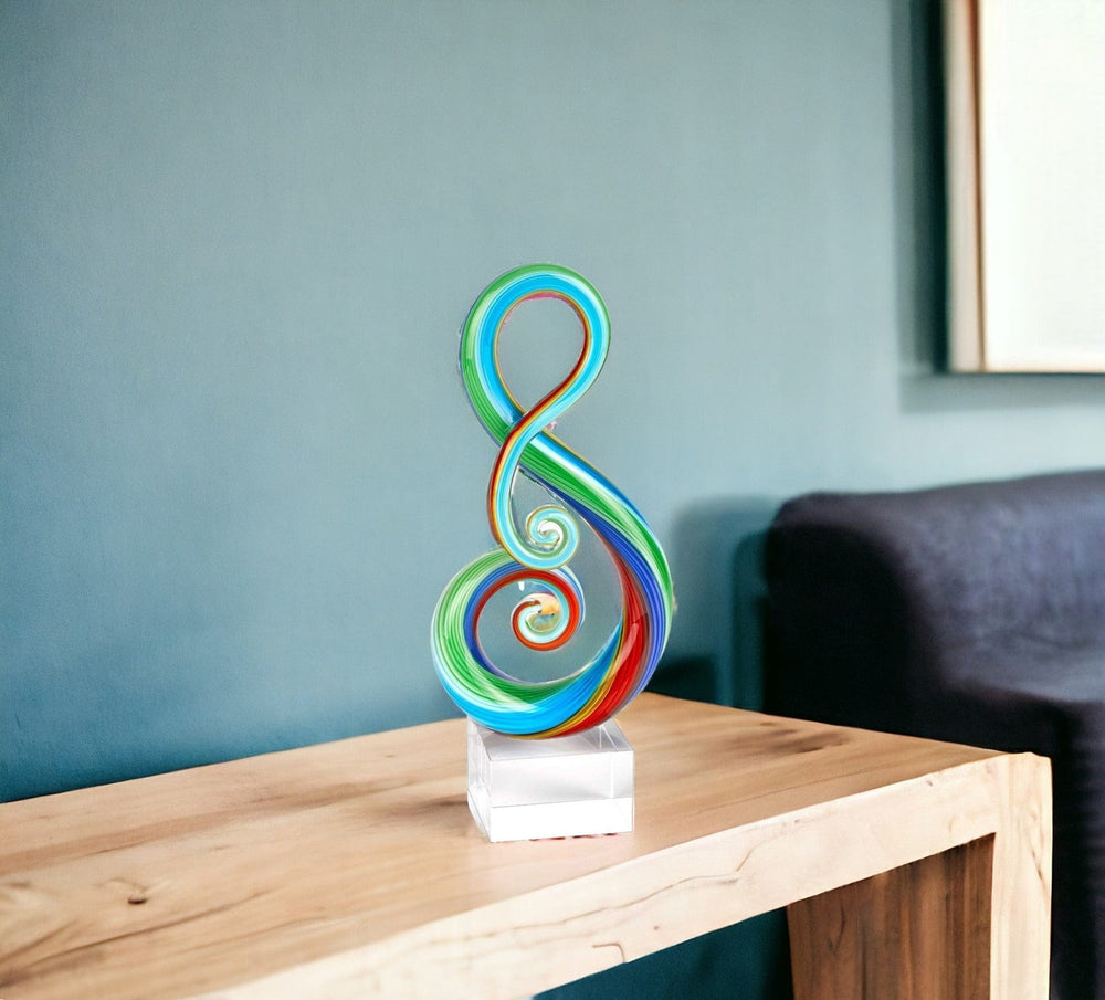 12" Clear and Rainbow Murano Glass Modern Abstract Tabletop Sculpture - Homeroots - Flyclothing LLC