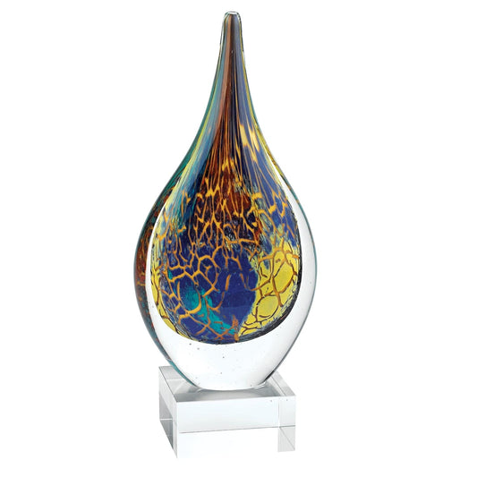 12" Blue and Yellow Murano Glass Modern Abstract Tabletop Sculpture - Homeroots