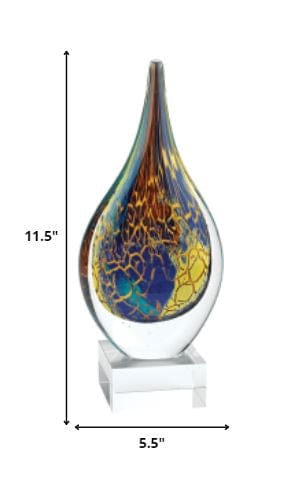 12" Blue and Yellow Murano Glass Modern Abstract Tabletop Sculpture - Homeroots - Flyclothing LLC