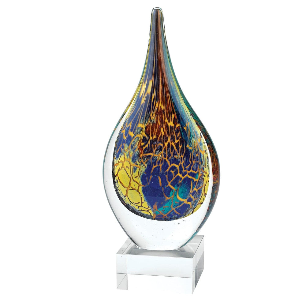 12" Blue and Yellow Murano Glass Modern Abstract Tabletop Sculpture - Homeroots - Flyclothing LLC