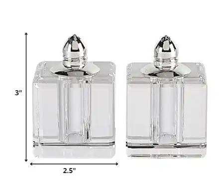 Handcrafted Optical Crystal And Silver Square Size Salt And Pepper Shakers - Homeroots - Flyclothing LLC