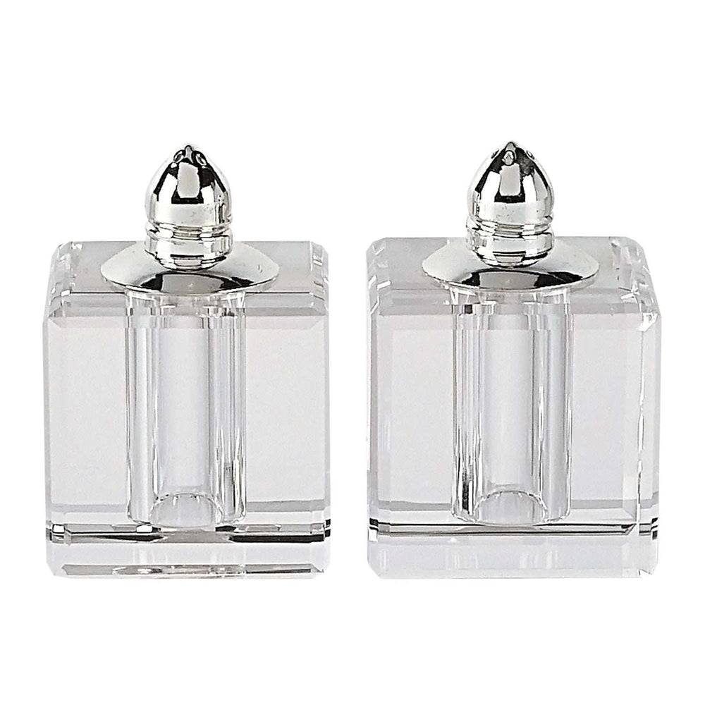 Handcrafted Optical Crystal And Silver Square Size Salt And Pepper Shakers - Homeroots - Flyclothing LLC