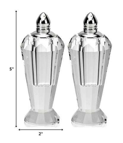 Handcrafted Optical Crystal And Silver Pair Of Salt And Pepper Shakers - Homeroots - Flyclothing LLC