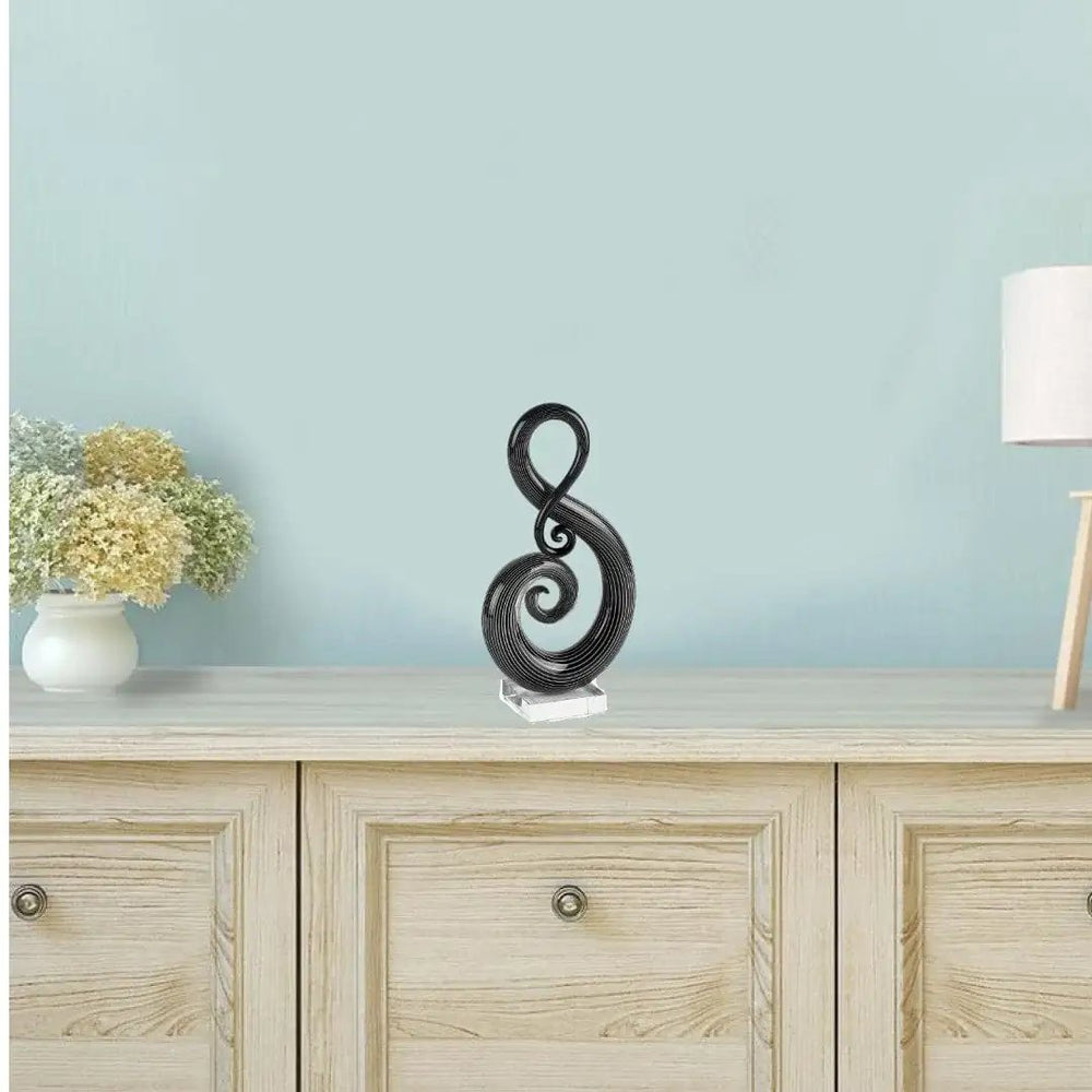 12" Black and White Murano Glass Modern Abstract Tabletop Sculpture - Homeroots - Flyclothing LLC