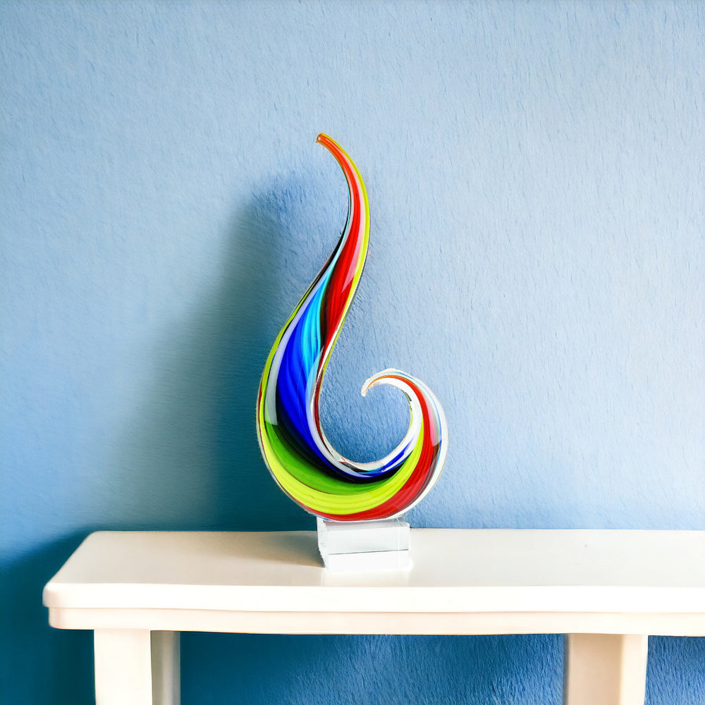 17" Blue and Red Murano Glass Modern Abstract Tabletop Sculpture - Homeroots - Flyclothing LLC