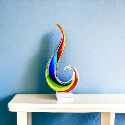 17" Blue and Red Murano Glass Modern Abstract Tabletop Sculpture - Homeroots