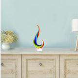 12" Clear Red Blue Yellow Murano Glass Modern Abstract Tabletop Sculpture - Homeroots - Flyclothing LLC